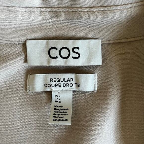 COS Long Sleeve Shirt Mens L 100% Cotton Beige Minimalist Regular Fit Neutral - Picture 4 of 9